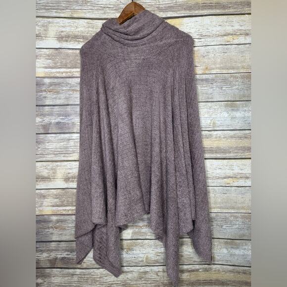 Barefoot Dreams Wrap Turtleneck CozyChic Wide-Rib Poncho OS in driftwood - Picture 5 of 11